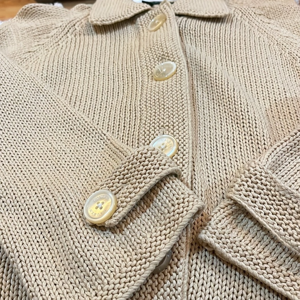 Ralph Lauren Chunky Knit 100% Cotton Wheat Colored Cardigan (L) SOLD SOLD SOLD - Picture 5 of 6